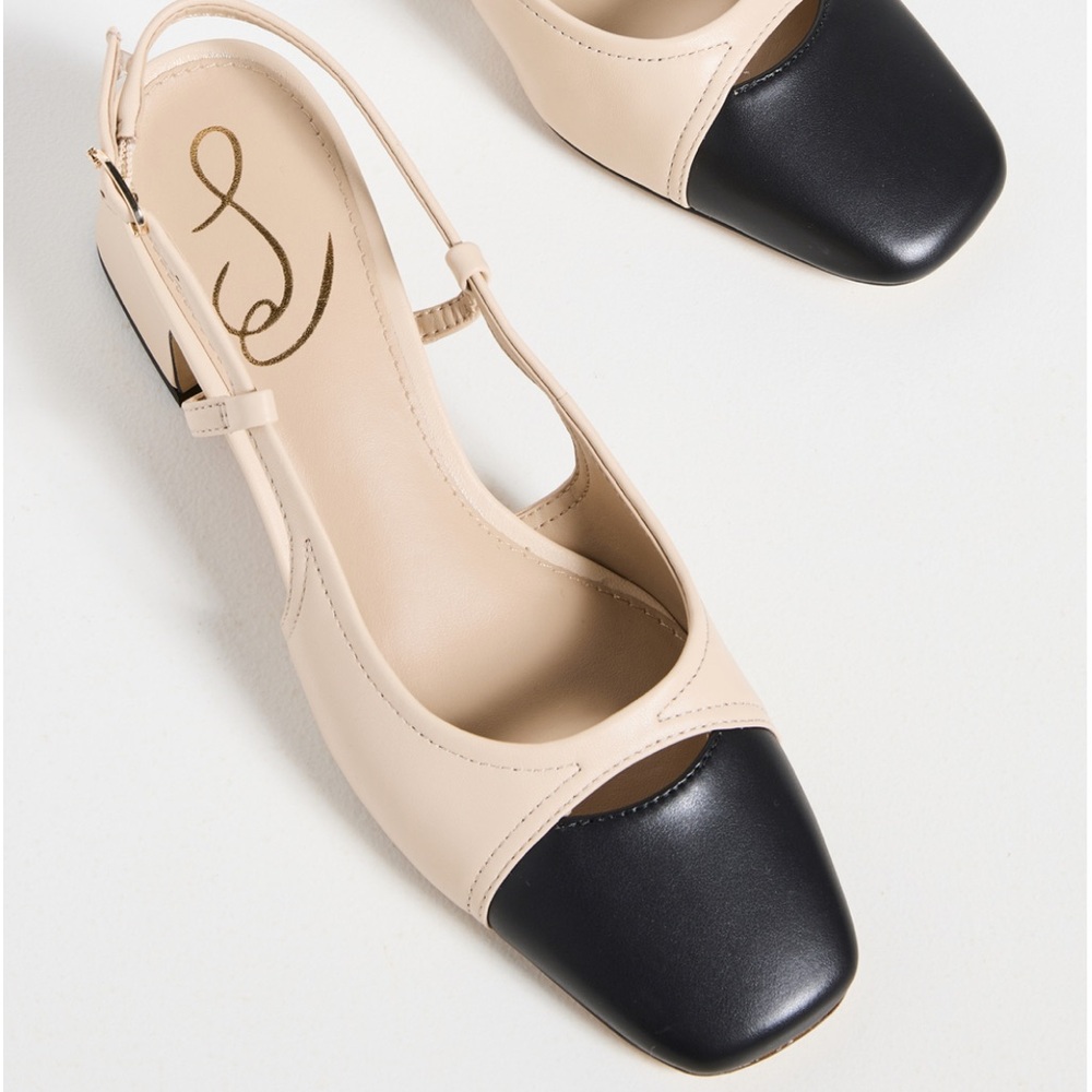 Sam Edelman Sz 7.5 cap toe sling back heel tan w black toe, excellent condition